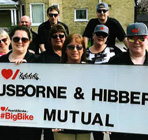 Group holding big bike sign